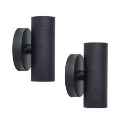 2-Light Black LED Outdoor Wall Sconce Lantern With Up/Down Light 2-Pack by LUTEC