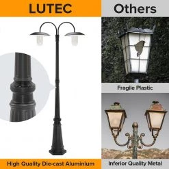 2-Light Black Cast Aluminum Solar Powered Outdoor Weather Resistant Post Light Set with LED Bulbs Included by LUTEC -Deals BEYOND LED TECHNOLOGY Store black lutec post light sets 6940004012 1f 1000