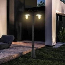 2-Light Black Cast Aluminum Solar Powered Outdoor Weather Resistant Post Light Set with LED Bulbs Included by LUTEC -Deals BEYOND LED TECHNOLOGY Store black lutec post light sets 6940004012 31 1000
