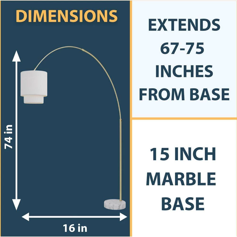 Arched 74 in. Gold Floor Lamp with Fabric Shade by AF Lighting 5 Arched 74 in. Gold Floor Lamp with Fabric Shade by AF Lighting - Image 3
