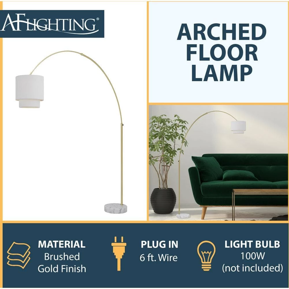 Arched 74 in. Gold Floor Lamp with Fabric Shade by AF Lighting 4 Arched 74 in. Gold Floor Lamp with Fabric Shade by AF Lighting - Image 2