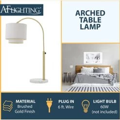 Arched 23 in. Gold Table Lamp with Fabric Shade by AF Lighting -Deals BEYOND LED TECHNOLOGY Store brushed gold af lighting table lamps 9123 tl c3 1000