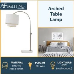 Arched 23 in. Nickel Table Lamp with Fabric Shade by AF Lighting -Deals BEYOND LED TECHNOLOGY Store brushed nickel af lighting table lamps 9122 tl c3 1000