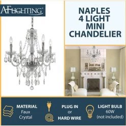 Naples 4-Light Clear Mini Chandelier by AF Lighting -Deals BEYOND LED TECHNOLOGY Store clear af lighting chandeliers 8350 4h c3 1000