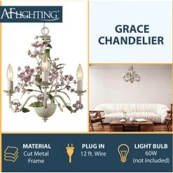 Grace 3-Light Cream Chandelier by AF Lighting -Deals BEYOND LED TECHNOLOGY Store cream hand paint flowers af lighting chandeliers 7044 3h 40 1000