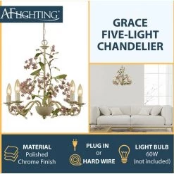 Grace 5-Light Cream Chandelier by AF Lighting -Deals BEYOND LED TECHNOLOGY Store cream hand paint flowers af lighting chandeliers 7045 5h 40 1000
