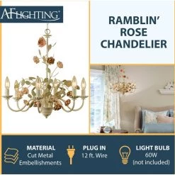 Ramblin' Rose 6-Light Cream Chandelier by AF Lighting 7 Ramblin' Rose 6-Light Cream Chandelier by AF Lighting -Deals BEYOND LED TECHNOLOGY Store cream hand paint flowers af lighting chandeliers 7050 6h 40 1000