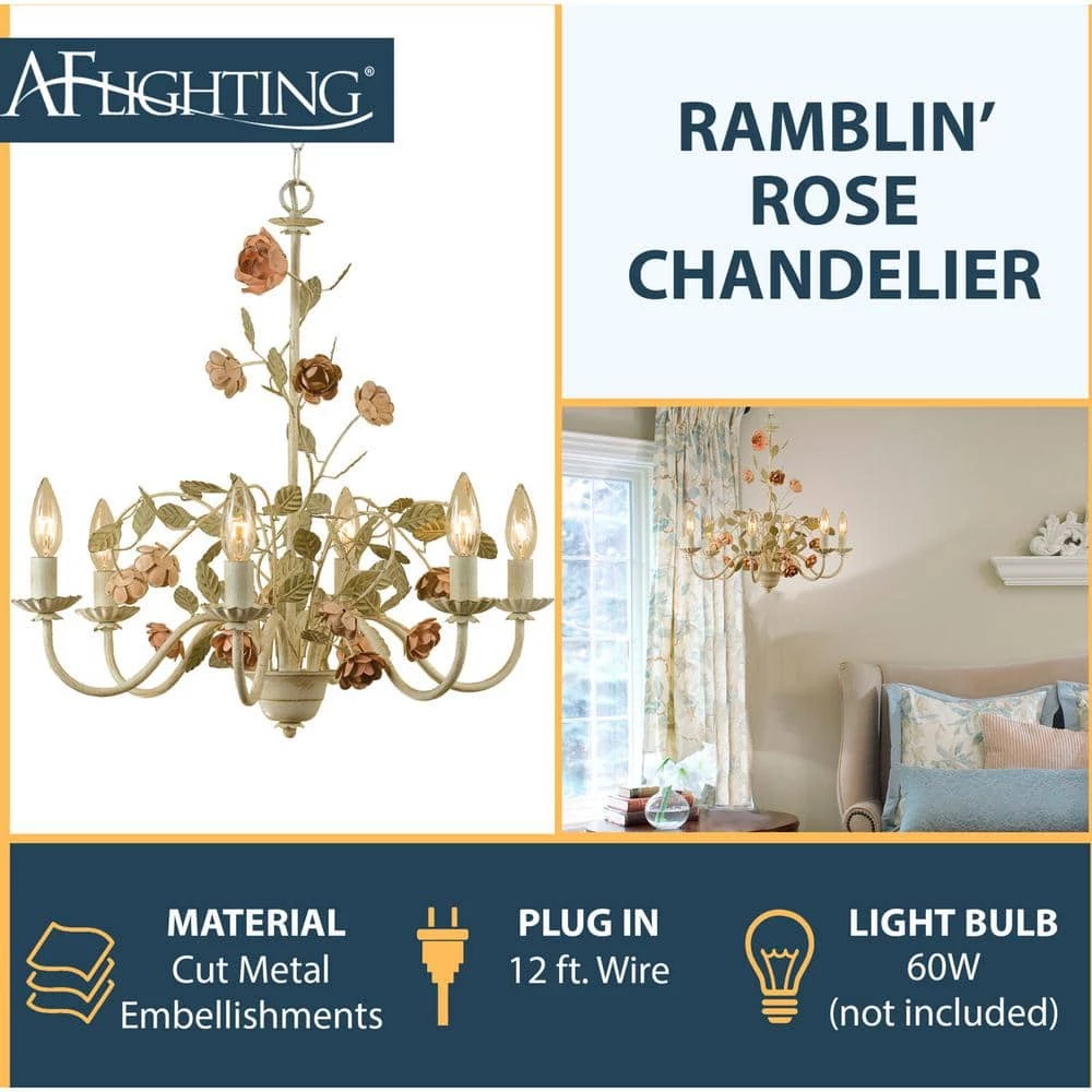 Ramblin' Rose 6-Light Cream Chandelier by AF Lighting 4 Ramblin' Rose 6-Light Cream Chandelier by AF Lighting - Image 3