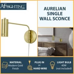 Aurelian 1-Light Gold Wall Sconce by AF Lighting -Deals BEYOND LED TECHNOLOGY Store pale gold af lighting wall sconces 9115 1w 4f 1000