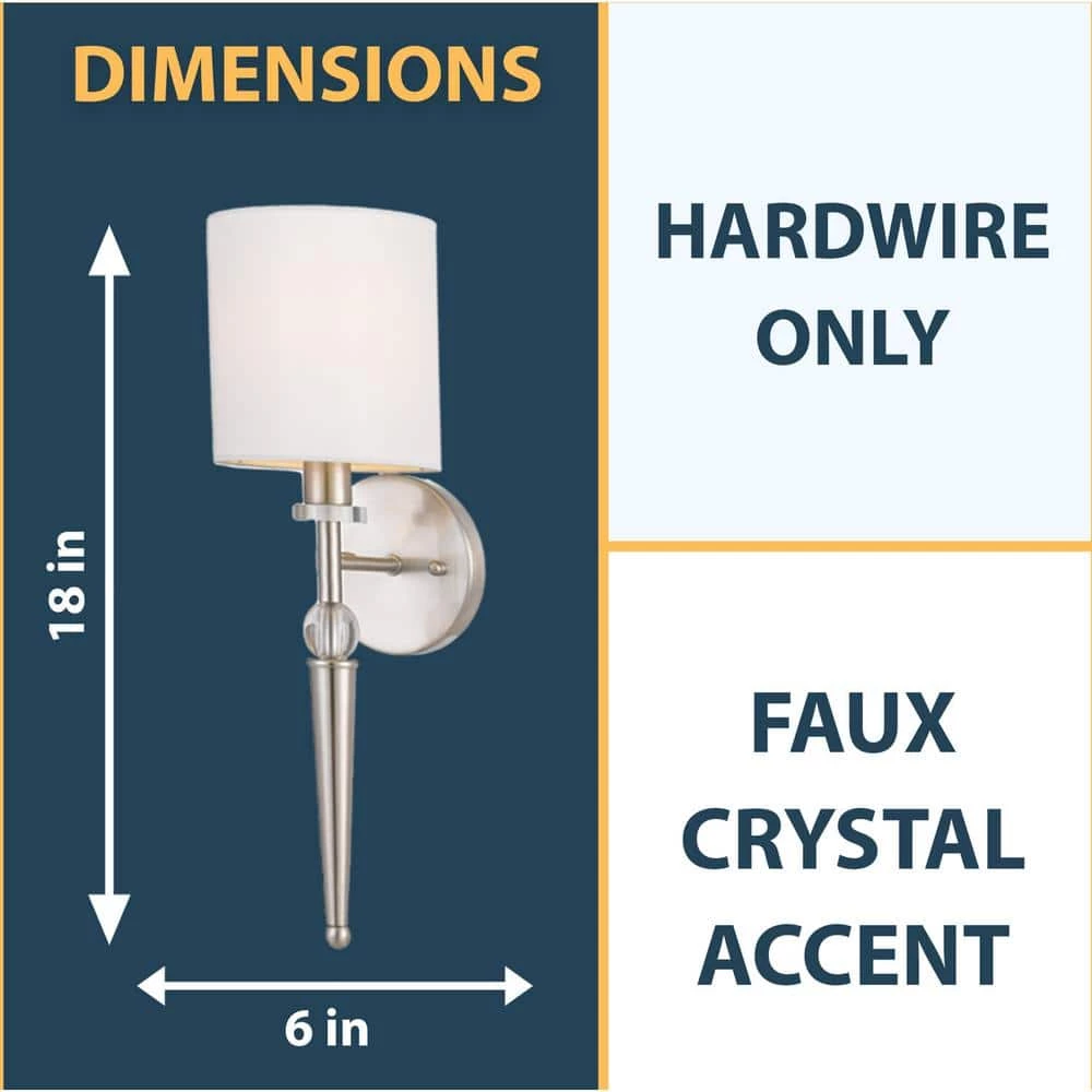 1-Light Merritt 6 in. Satin Nickel Wall Sconce with Round Beige Shade by AF Lighting 4 1-Light Merritt 6 in. Satin Nickel Wall Sconce with Round Beige Shade by AF Lighting - Image 3