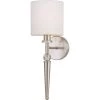 1-Light Merritt 6 in. Satin Nickel Wall Sconce with Round Beige Shade by AF Lighting