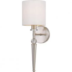1-Light Merritt 6 in. Satin Nickel Wall Sconce with Round Beige Shade by AF Lighting